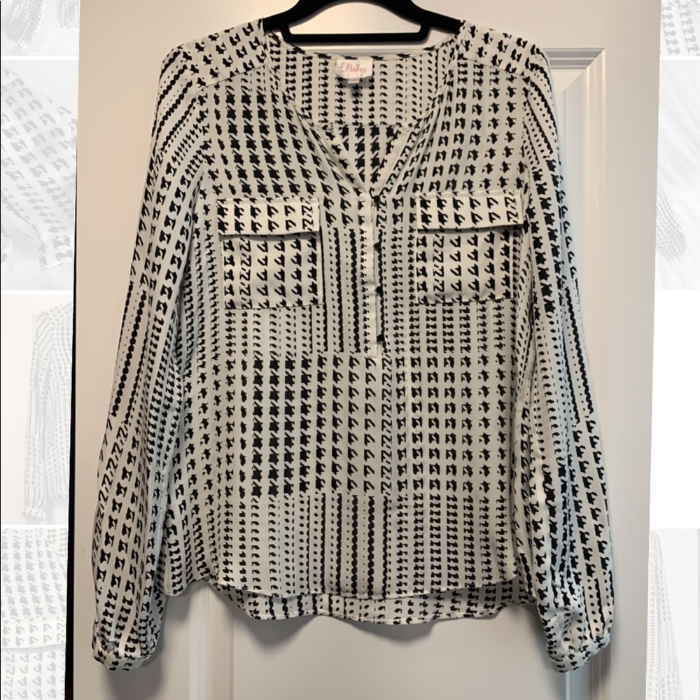 Parker Black and White Silk Blouse Size Small
